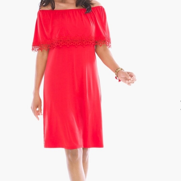 Chicos off the shoulder red dress sz 1 - Picture 2 of 6